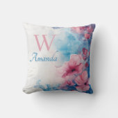 Coussin Fleurs Aquarelle douce en rose et bleu (Recto)