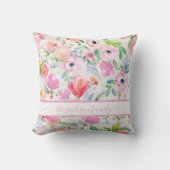 Coussin Fleurs aquarellées roses monogramme script (Recto)