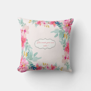 Coussin Fleurs aquarelles chic, message motivationnel  
