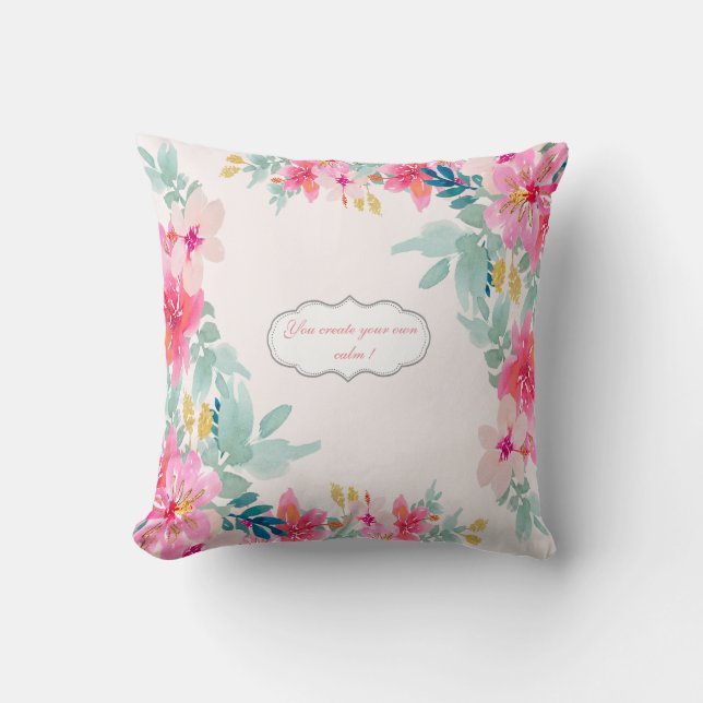 Coussin Fleurs aquarelles chic, message motivationnel   (Recto)