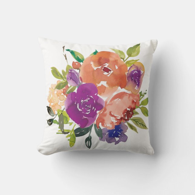 Coussin Fleurs aquarelles orange et violet (Recto)