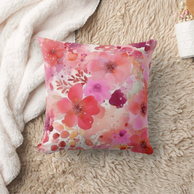 Coussin Fleurs aquarelles rose rouge  (Couverture)