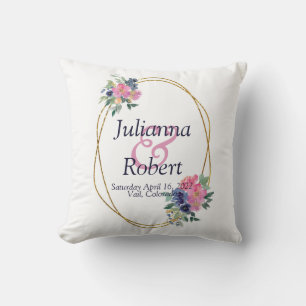 Coussin Fleurs aquarelles roses et bleues jetées pour mari