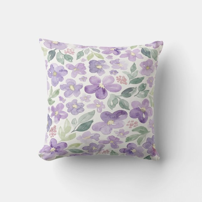 Coussin Fleurs aquarelles violettes (Recto)