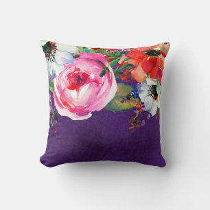 Coussin Fleurs aquarelles vives florales violettes chic po