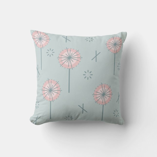 Coussin Fleurs atomiques rétro Rose vert (Recto)