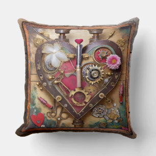 Coussin Fleurs au rouge à lèvres Cœur Série Steampunk