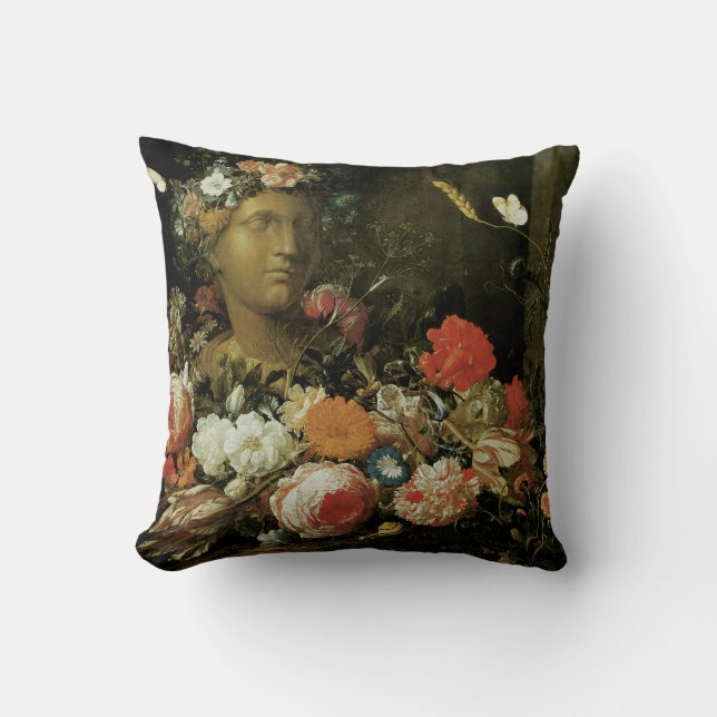 Coussin Fleurs autour d'un buste classique (Recto)