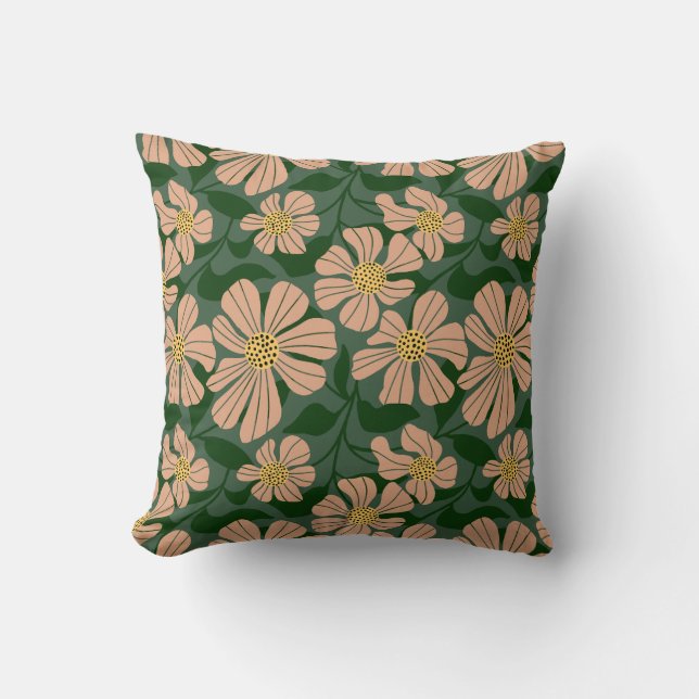 Coussin Fleurs beiges modernes avec feuilles verts (Recto)