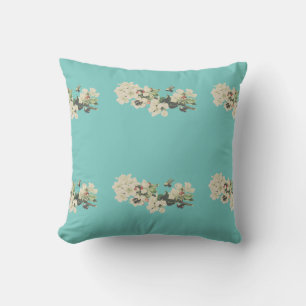 Coussin Fleurs blanches avec abeilles Turquoises