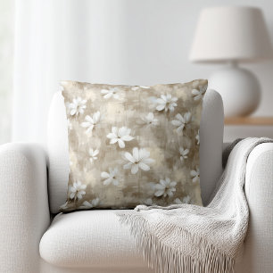 Coussin Fleurs blanches beige