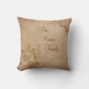 Coussin Fleurs blanches beiges sur personnalisé marron