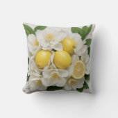 Coussin Fleurs blanches, citrons et feuilles vertes sur fo (Recto)