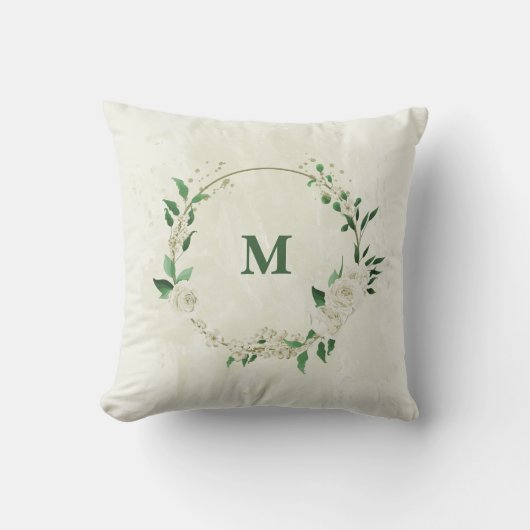 Coussin fleurs blanches d'ivoire verdure (Recto)