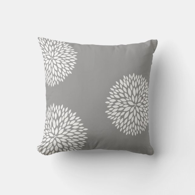Coussin Fleurs blanches gris chic (Recto)