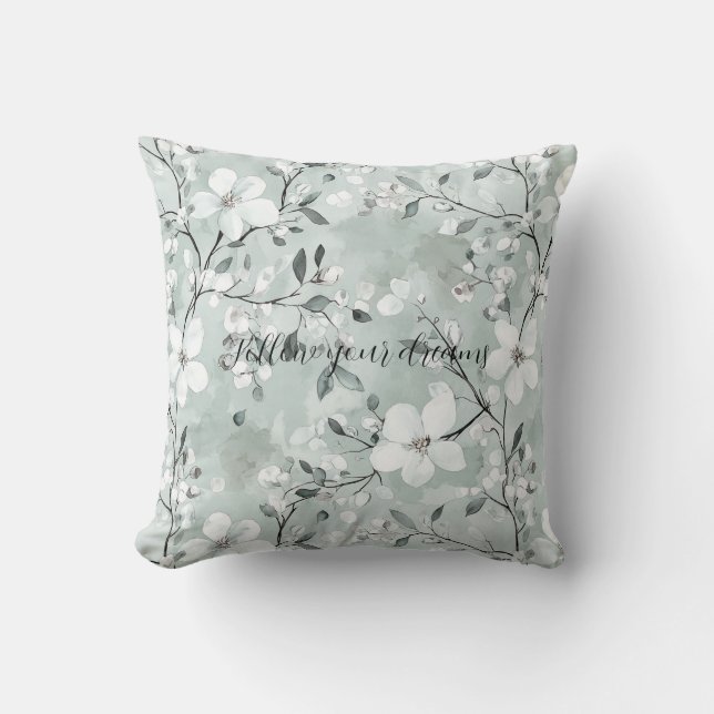 Coussin Fleurs blanches gris chic (Recto)