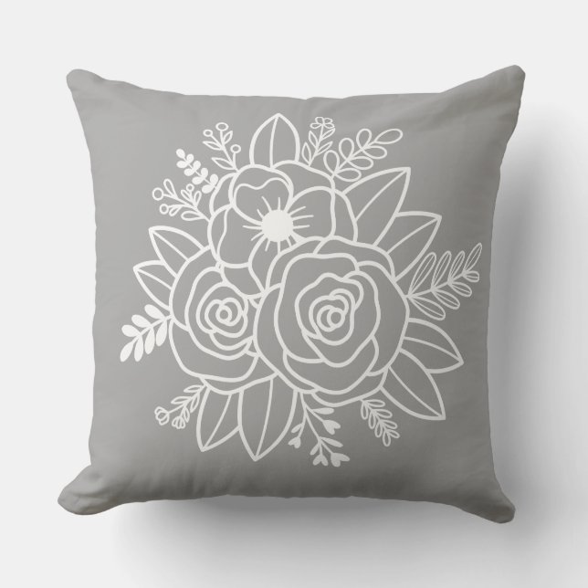 Coussin Fleurs blanches modernes orange et gris pour la pe (Recto)