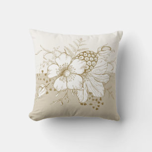 Coussin Fleurs blanches or contour accents