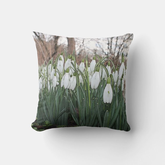 Coussin Fleurs blanches, perce-neiges de ressort (Recto)
