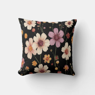 Coussin Fleurs blanches, roses et jaunes vibrantes