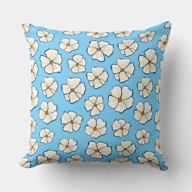 Coussin Fleurs blanches sur fond bleu (Recto)