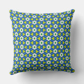 Coussin Fleurs blanches sur fond floral géométrique bleu e (Verso)