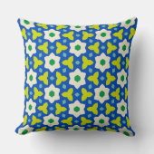 Coussin Fleurs blanches sur fond floral géométrique bleu e (Recto)