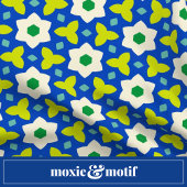 Coussin Fleurs blanches sur fond floral géométrique bleu e