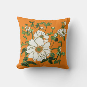 Coussin Fleurs blanches sur orange