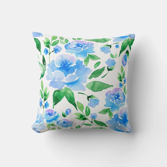 Coussin Fleurs bleu d'eau (Recto)