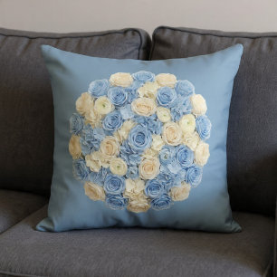 Coussin Fleurs Bleu et Ivoire
