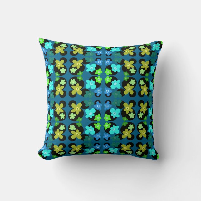 Coussin fleurs bleu et vert (Recto)