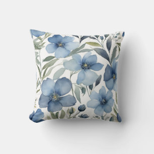 Coussin Fleurs Bleues Art Design Floral Aquarelles
