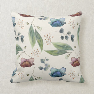 Coussin Fleurs bleues de feuillage vert eucalyptus