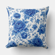 Fleurs bleues délavées Roses Pivoines Bleu de coba