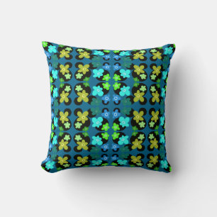 Coussin fleurs bleues et vertes