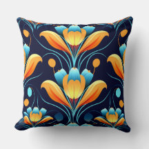 Fleurs bleues orange Art Déco