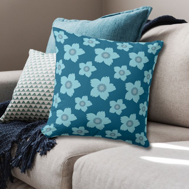 Coussin Fleurs bleues sur Arrière - plan bleu (Créateur téléchargé)