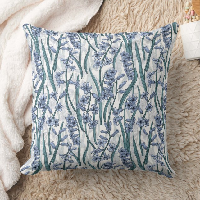 Coussin Fleurs Blue Hyacinth sur blanc (Couverture)