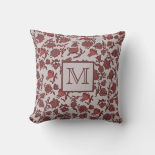 Coussin Fleurs Bohème Chic Floral Boho Rouge Gris Monogrm