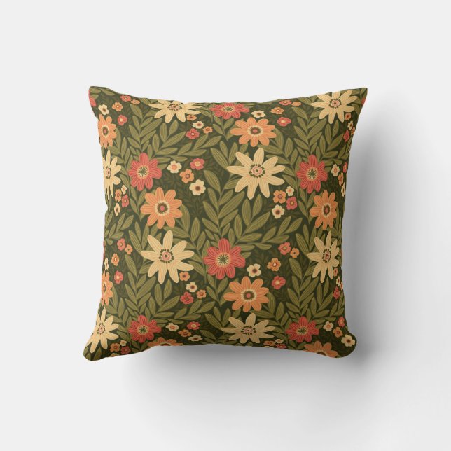 Coussin Fleurs bohèmes dans les tons terre (Verso)