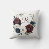 Coussin Fleurs bordeaux marine blanc (Verso)