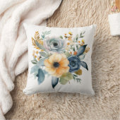 Coussin Fleurs botaniques aquarelle bleue et jaune de fleu (Couverture)