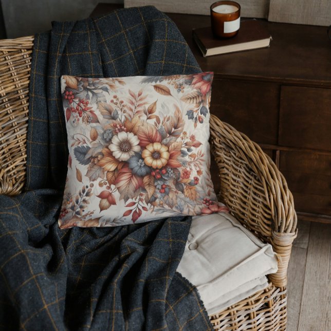 Coussin Fleurs Botaniques Automnales Cosy (Créateur téléchargé)