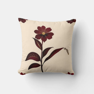 Coussin Fleurs botaniques bordeaux avec or