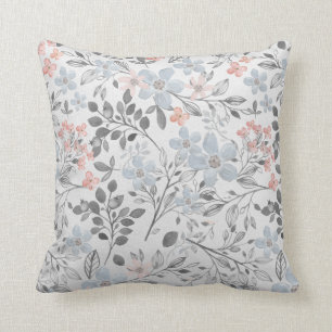 Coussin Fleurs botaniques florales rose bleu Feuille