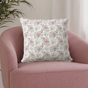 Coussin Fleurs Botaniques Pastel Fleur de Jardin Aquarelle