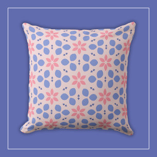 Coussin Fleurs botaniques roses et bleues sur fond floral