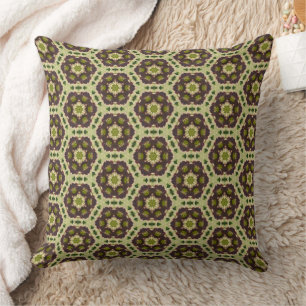 Coussin Fleurs Brown et vertes Motif Kaleidoscope