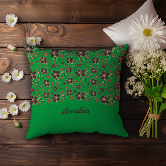 Coussin Fleurs Brown vertes Cottagecore Nom du décor